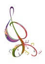 Abstract musical design with a treble clef and colorful splashes, notes and waves. Royalty Free Stock Photo